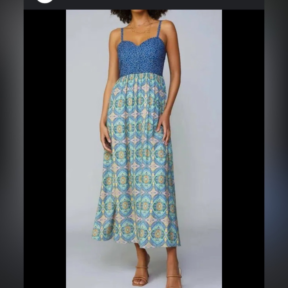 Current Air Contrast Quilted Bodice Maxi Dress In Navy and Multi. Size Small.
